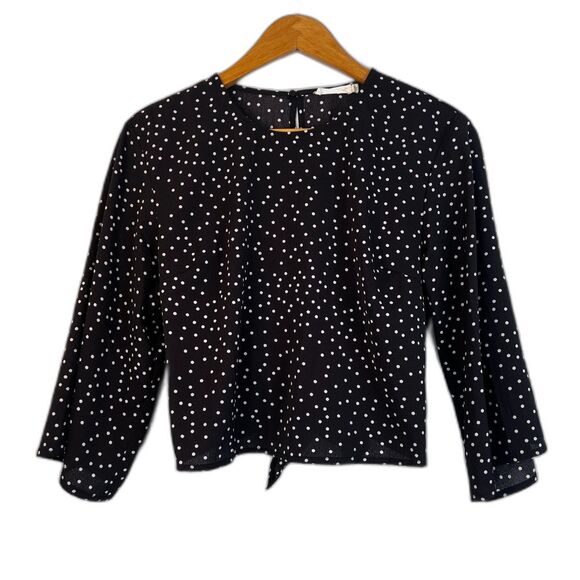 Lush Polka Dot Cropped Back Tie Wide 3/4 Sleeve Blouse Boho Chic Size Small - Picture 1 of 10